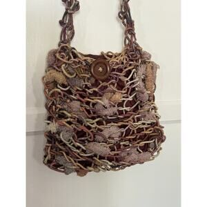 Vintage 1960s OOAK Silk Textile Macrame Crotchet Shoulder Bag Purse Artist Boho